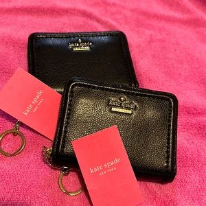 Gift Set of 2 Kate Spade Dani Zippered Keychain Card Coin Wallet black new nwt